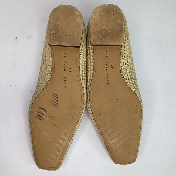 Zara Trafaluc White Leather Wheat Braided Edges Slip On Ballet Flat Sz 36/USA 6 - Picture 6 of 9